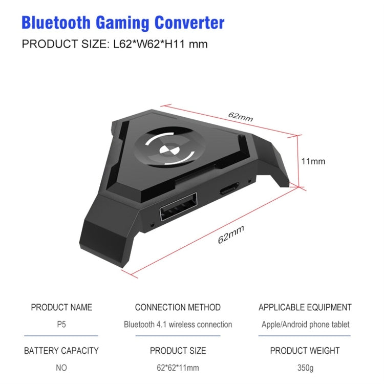 HXSJ P5 Bluetooth 4.1 Keyboard Mouse Bluetooth Gaming Converter, Can Not Be Pressed Version(Black) by HXSJ