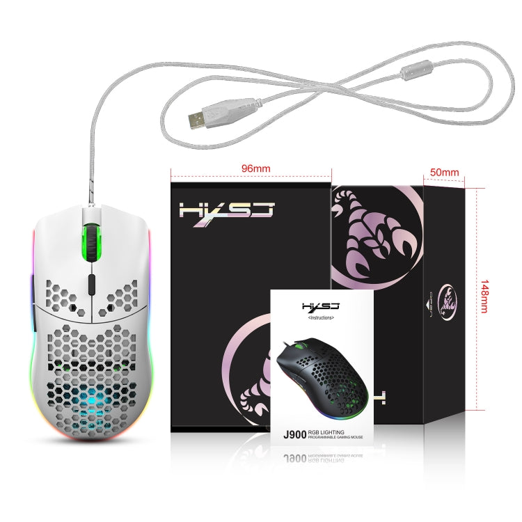 HXSJ J900 6 Keys RGB Lighting Programmable Gaming Wired Mouse (White) by HXSJ