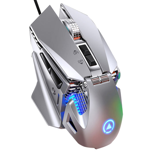 YINDIAO G10 7200DPI 7-modes Adjustable 7-keys RGB Light Wired Metal Mechanical Hard Core Macro Mouse, Style: Audio Version(Silver) by YINDIAO
