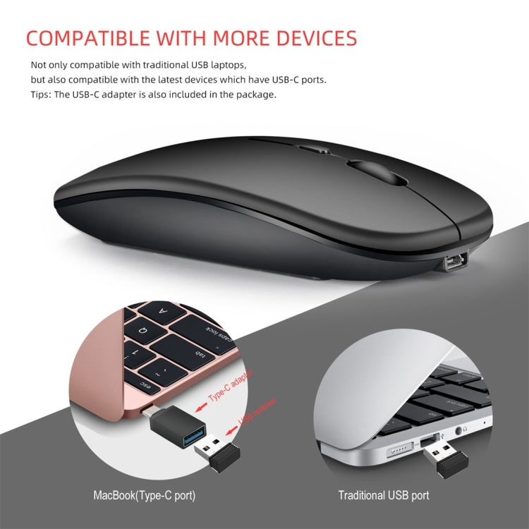 HXSJ M90 2.4GHz Ultrathin Mute Rechargeable Dual Mode Wireless Bluetooth Notebook PC Mouse(Black) - Wireless Mice by HXSJ | Online Shopping UK | buy2fix