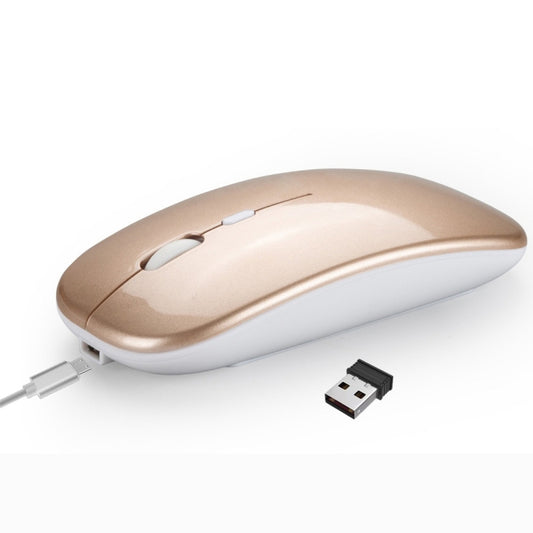 HXSJ M90 2.4GHz Ultrathin Mute Rechargeable Dual Mode Wireless Bluetooth Notebook PC Mouse (Gold) by HXSJ