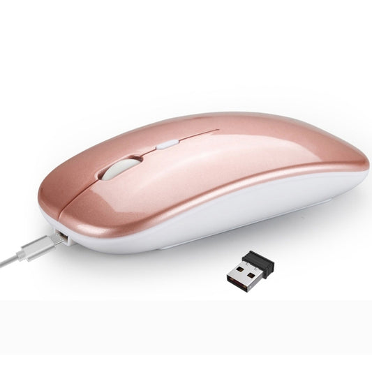 HXSJ M90 2.4GHz Ultrathin Mute Rechargeable Dual Mode Wireless Bluetooth Notebook PC Mouse (Rose Gold) by HXSJ