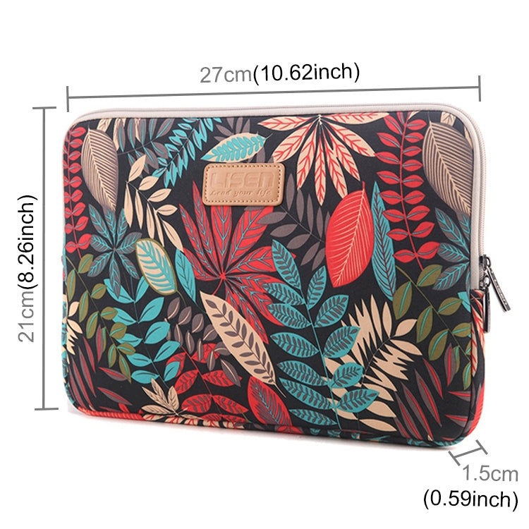 Lisen 10 inch Sleeve Case Colorful Leaves Zipper Briefcase Carrying Bag for iPad Air 2, iPad Air, iPad 4, iPad New, Galaxy Tab A 10.1, Lenovo Yoga 10.1 inch, Microsoft Surface Pro 10.6, 10 inch and Below Laptops / Tablets(Black) - by buy2fix | Online Shopping UK | buy2fix