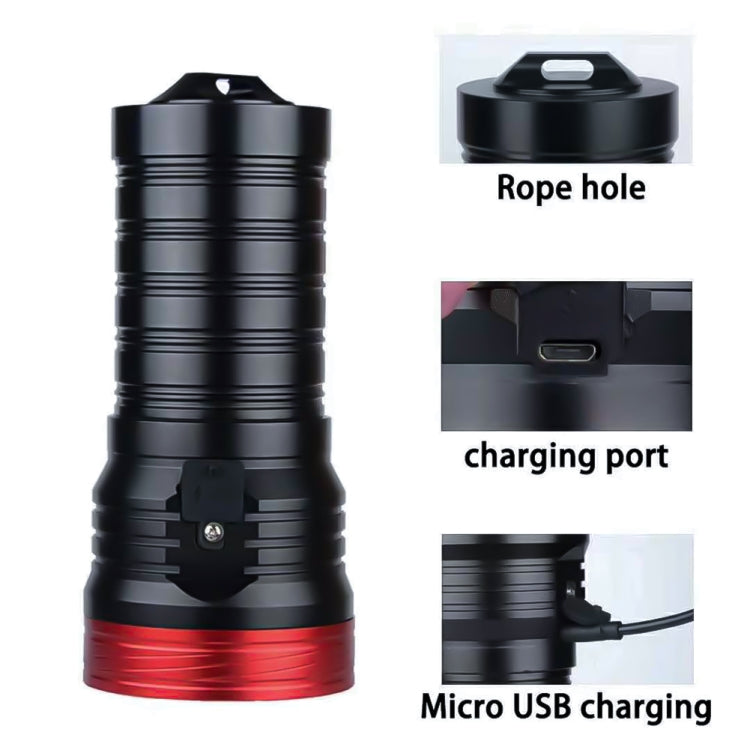 3 Gears, DB18 18xT6, Luminous Flux: 5400lm LED Flashlight, with 4 18650 Batteries (Red Black) - LED Flashlight by buy2fix | Online Shopping UK | buy2fix