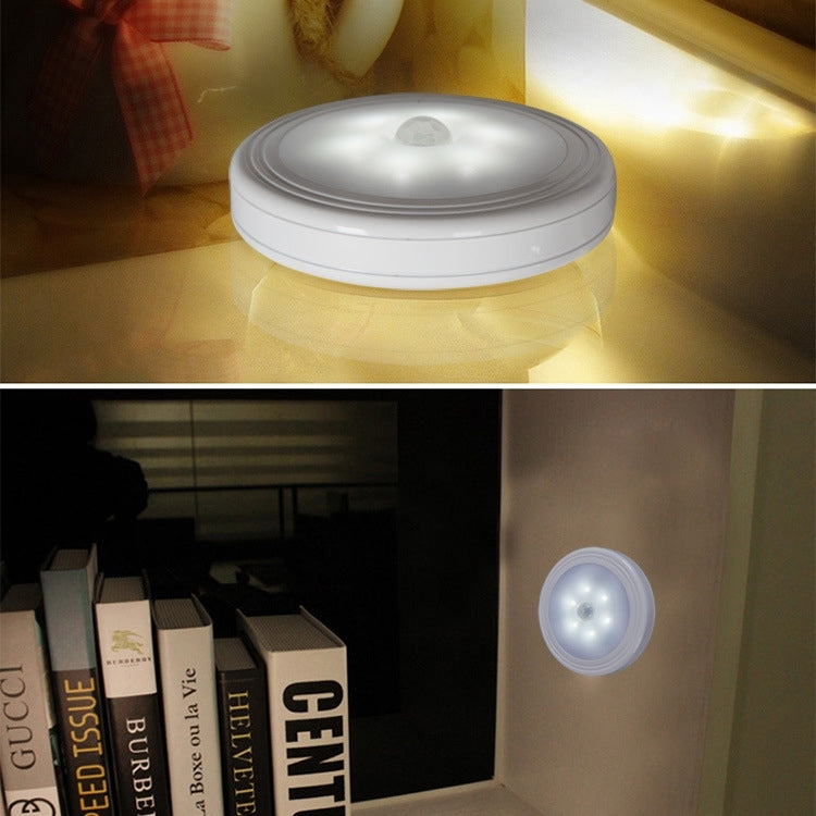 0.3W White Light Round Shape LED PIR Sensor Light , 6 LEDs 30 LM SMD-3528 for Cabinets - Sensor LED Lights by buy2fix | Online Shopping UK | buy2fix