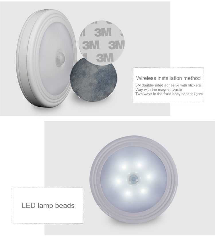 0.3W White Light Round Shape LED PIR Sensor Light , 6 LEDs 30 LM SMD-3528 for Cabinets - Sensor LED Lights by buy2fix | Online Shopping UK | buy2fix