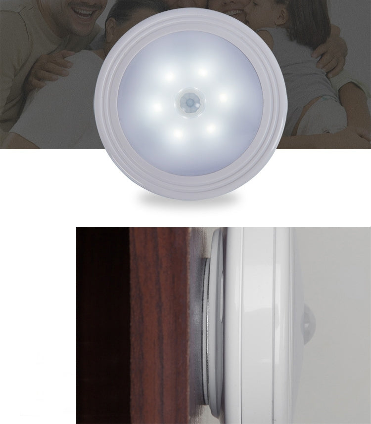 0.3W White Light Round Shape LED PIR Sensor Light , 6 LEDs 30 LM SMD-3528 for Cabinets - Sensor LED Lights by buy2fix | Online Shopping UK | buy2fix