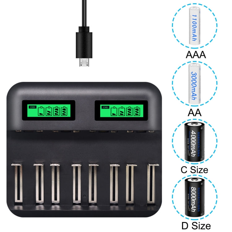5V 2A USB 8 Slot Battery Charger for AA & AAA & C / D Battery, with LCD Display - Charger & Converter by buy2fix | Online Shopping UK | buy2fix