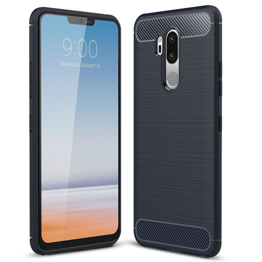 For LG G7 ThinQ Brushed Texture Carbon Fiber Shockproof TPU Protective Back Case (Navy Blue) by buy2fix