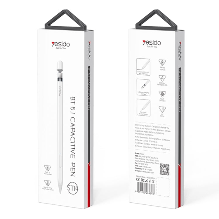 Yesido ST14 USB-C / Type-C Interface Multi-function Bluetooth Wireless Stylus Pen Capacitive Pencil for iPad (White) by Yesido