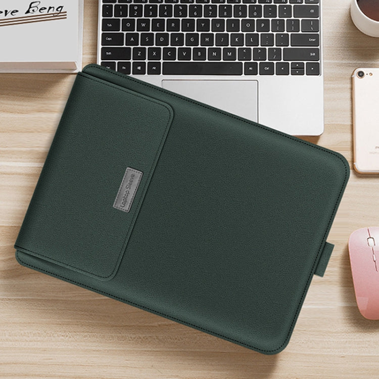 4 in 1 Universal Waterproof PU Leather Laptop Liner Bag with Handle & Stand & Pen Holder + 2 Winders + Mouse Bag + Charger Bag Set for 13 / 14 inch Laptops(Green) - 13.3 inch by buy2fix | Online Shopping UK | buy2fix