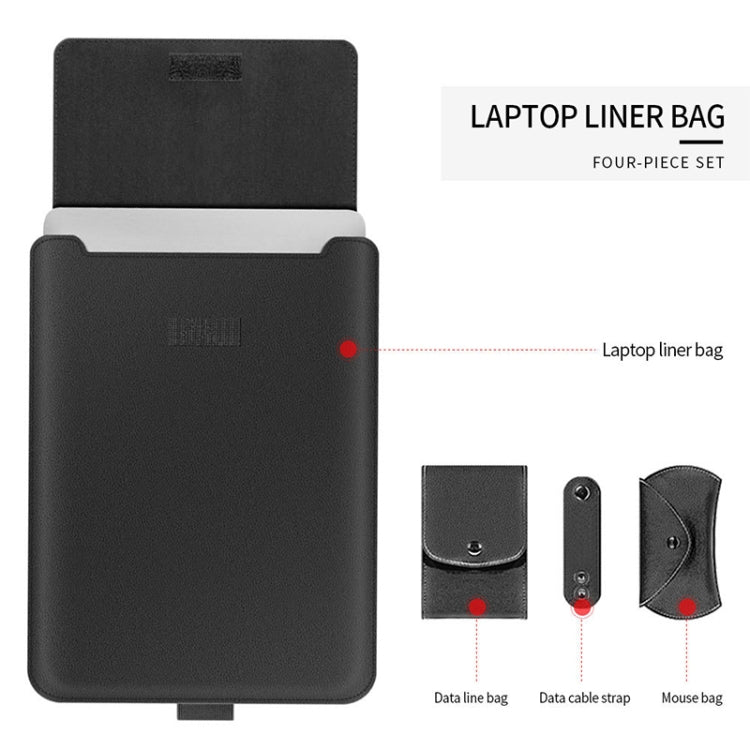 4 in 1 Universal Waterproof PU Leather Laptop Liner Bag with Handle & Stand & Pen Holder + 2 Winders + Mouse Bag + Charger Bag Set for 13 / 14 inch Laptops(Green) - 13.3 inch by buy2fix | Online Shopping UK | buy2fix