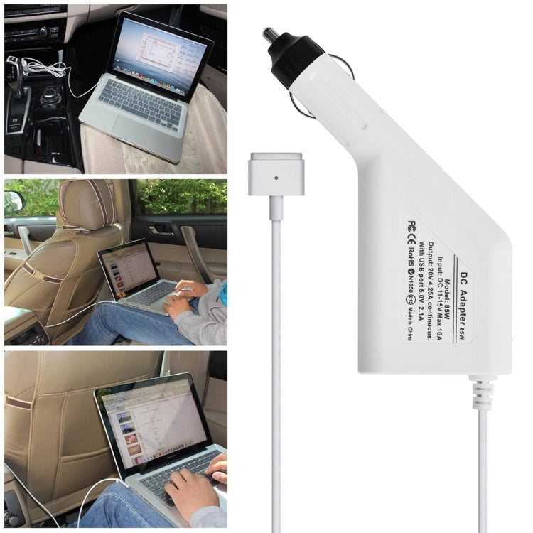 85W 20V 4.25A 5 Pin T Style MagSafe 2 Car Charger with 1 USB Port for Apple Macbook A1398 / A1424 / MC975 / MC976 / ME664 / ME665, Length: 1.7m (White) by buy2fix