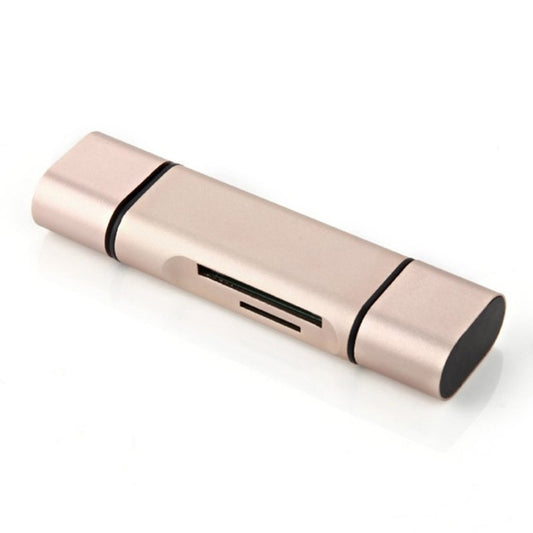 3 in 1 Type-c & Micro USB & USB 2.0 3 Ports SD / TF Card Reader for OTG Enabled Smartphones / PC(Gold) by buy2fix
