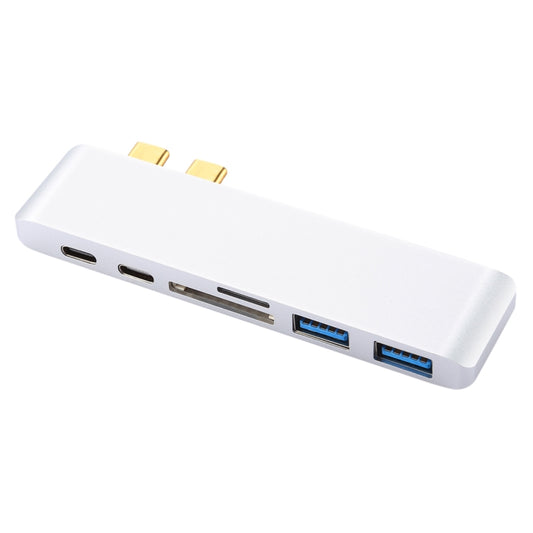 6 in 1 Multi-function Aluminium Alloy 5Gbps Transfer Rate Dual USB-C / Type-C HUB Adapter with 2 USB 3.0 Ports & 2 USB-C / Type-C Ports & SD Card Slot & TF Card Slot for Macbook 2015 / 2016 / 2017(Silver) by buy2fix