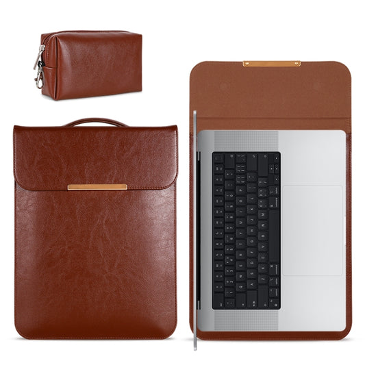 13.3 inch Laptop 2 in 1 PU Leather Sleeve Liner Bag with Mouse Storage Bag(Coffee) by buy2fix
