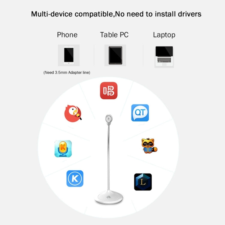 BK Desktop Gooseneck Adjustable USB Wired Audio Microphone, Built-in Sound Card, Compatible with PC / Mac for Live Broadcast, Show, KTV, etc.(Black) by buy2fix