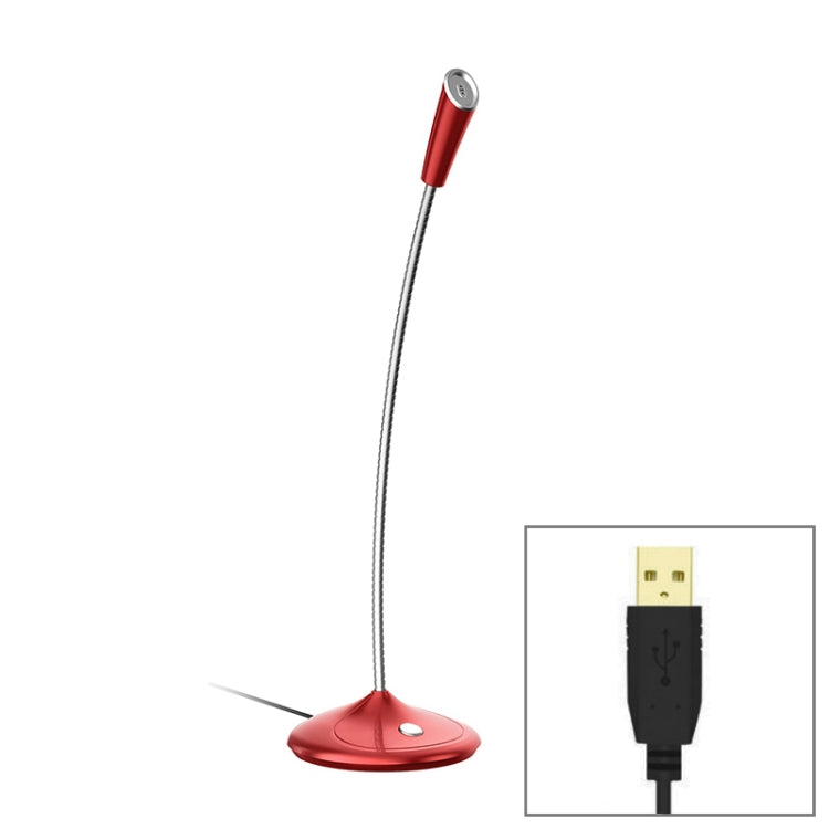 BK Desktop Gooseneck Adjustable USB Wired Audio Microphone, Built-in Sound Card, Compatible with PC / Mac for Live Broadcast, Show, KTV, etc.(Red) - Microphone by buy2fix | Online Shopping UK | buy2fix