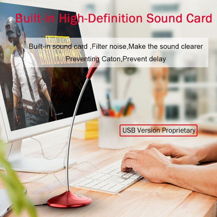 BK Desktop Gooseneck Adjustable USB Wired Audio Microphone, Built-in Sound Card, Compatible with PC / Mac for Live Broadcast, Show, KTV, etc.(Red) - Microphone by buy2fix | Online Shopping UK | buy2fix