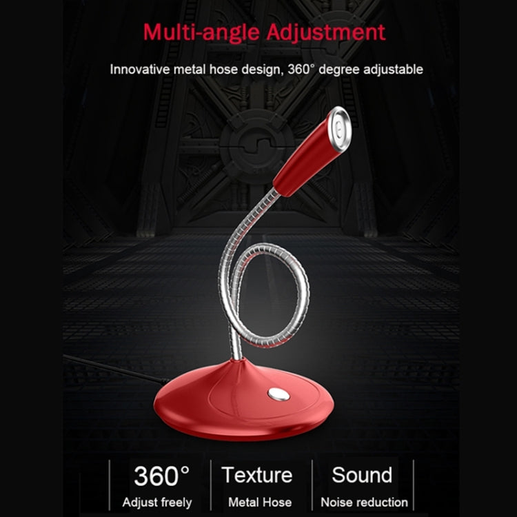 BK Desktop Gooseneck Adjustable USB Wired Audio Microphone, Built-in Sound Card, Compatible with PC / Mac for Live Broadcast, Show, KTV, etc.(Red) - Microphone by buy2fix | Online Shopping UK | buy2fix