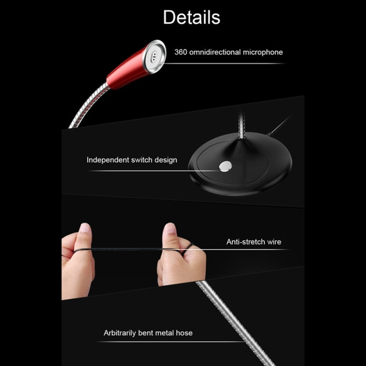 BK Desktop Gooseneck Adjustable USB Wired Audio Microphone, Built-in Sound Card, Compatible with PC / Mac for Live Broadcast, Show, KTV, etc.(Red) - Microphone by buy2fix | Online Shopping UK | buy2fix