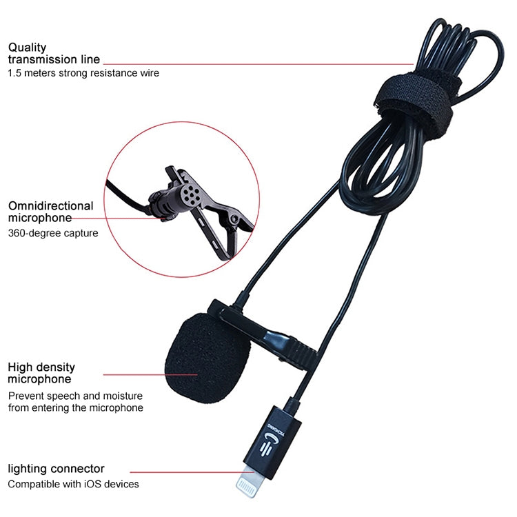 YICHUANG YC-LM10II 8 Pin Port Intelligent Noise Reduction Condenser Lavalier Microphone, Cable Length: 1.5m - Microphone by YICHUANG | Online Shopping UK | buy2fix