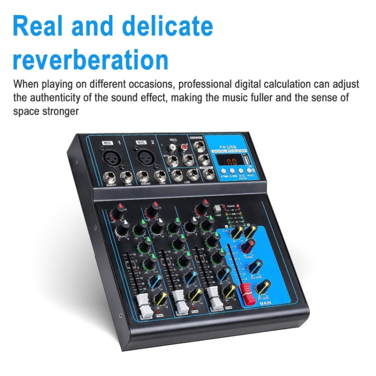 F4 Home 4-channel Bluetooth USB Reverb Mixer, US Plug (Black) - Live Sound Effects Processors by buy2fix | Online Shopping UK | buy2fix