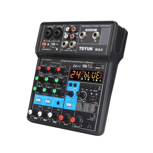 TEYUN NA4 4-channel Small Mixing Console Mobile Phone Sound Card Live Broadcast Computer Recording Console Processor, EU Plug(Black) by TEYUN