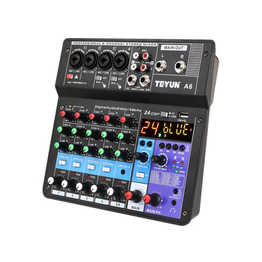 TEYUN NA6 6-channel Small Mixing Console Mobile Phone Sound Card Live Broadcast Computer Recording Console Processor, EU Plug(Black) by TEYUN