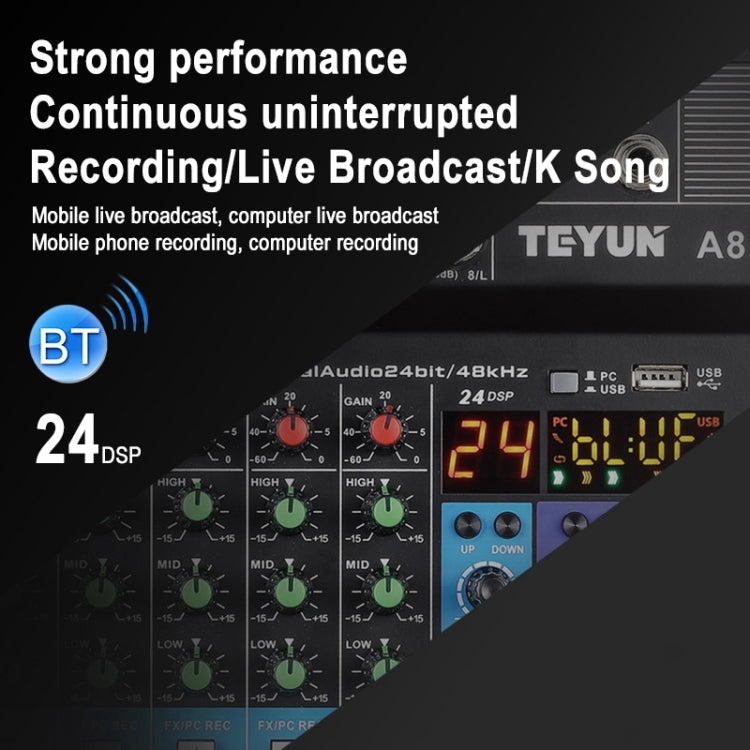 TEYUN NA8 8-channel Small Mixing Console Mobile Phone Sound Card Live Broadcast Computer Recording Console Processor, EU Plug(Black) - Live Sound Effects Processors by TEYUN | Online Shopping UK | buy2fix
