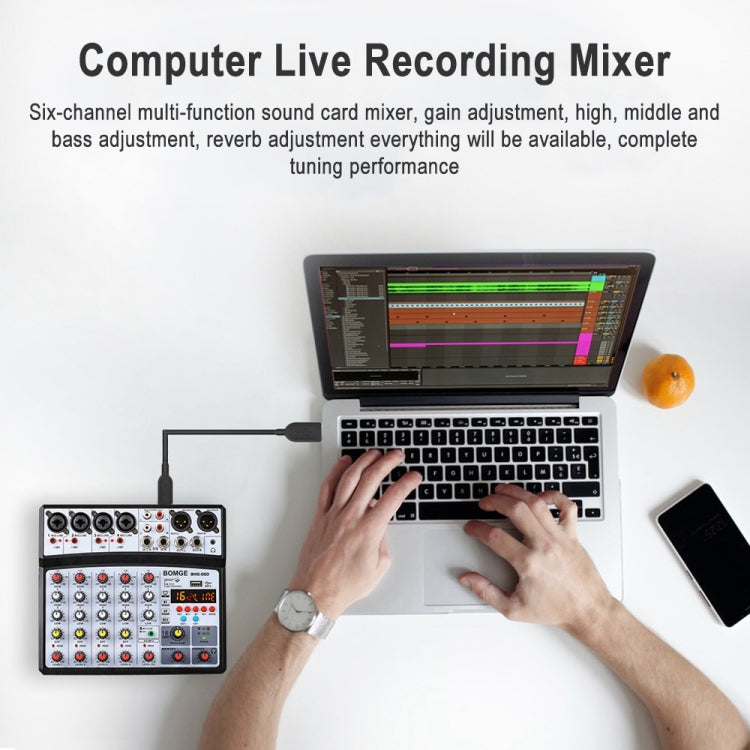 BMG-06D 6-channel Live Mixer Mobile Phone Bluetooth Sound Card Digital 16DSP Reverb Effect, EU Plug(White) - Live Sound Effects Processors by buy2fix | Online Shopping UK | buy2fix