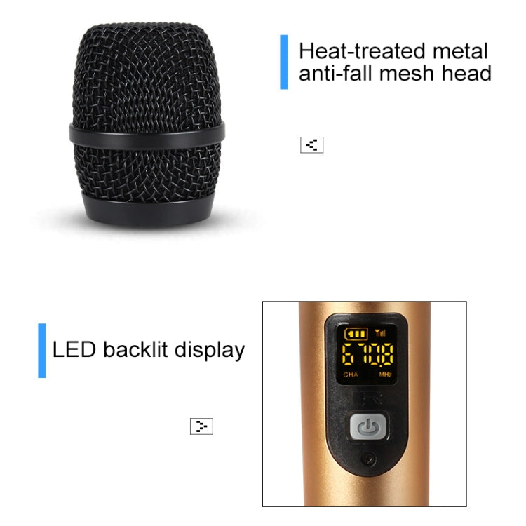 J.I.Y 2 in 1 K Song Wireless Microphones for TV PC with Audio Card USB Receiver and LED Display (Gold) - Microphone by buy2fix | Online Shopping UK | buy2fix