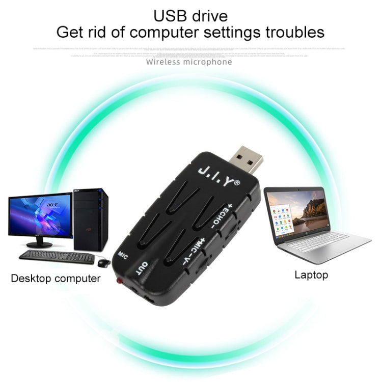 J.I.Y 2 in 1 K Song Wireless Microphones for TV PC with Audio Card USB Receiver and LED Display (Gold) - Microphone by buy2fix | Online Shopping UK | buy2fix