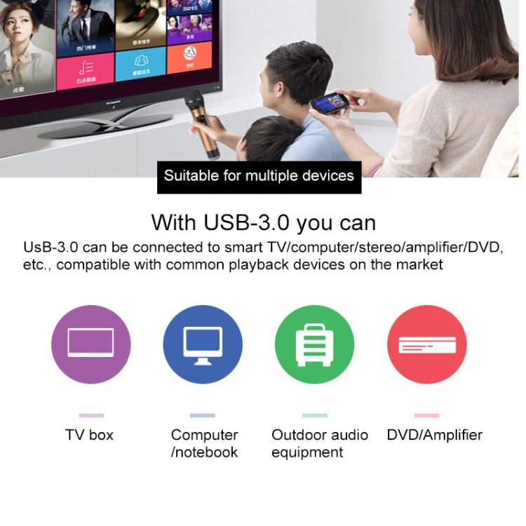 J.I.Y 2 in 1 K Song Wireless Microphones for TV PC with Audio Card USB Receiver and LED Display (Gold) - Microphone by buy2fix | Online Shopping UK | buy2fix