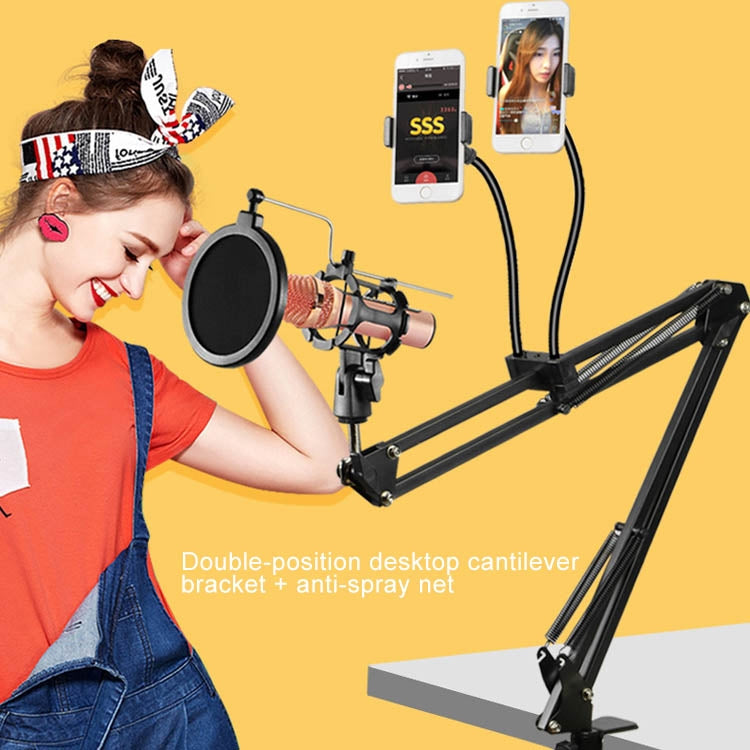 Dual Mobile Phone K Song Bracket 360 Degree Direction Cantilever Multifunctional Lazy Microphone Live Broadcast Bracket by buy2fix