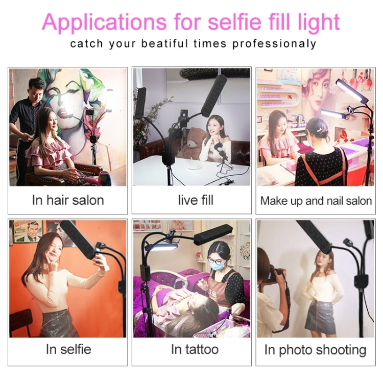 RK39 Portable Tri-color Adjustable Brightness Double Arms Fill Light with Phone Clip(Black) by buy2fix