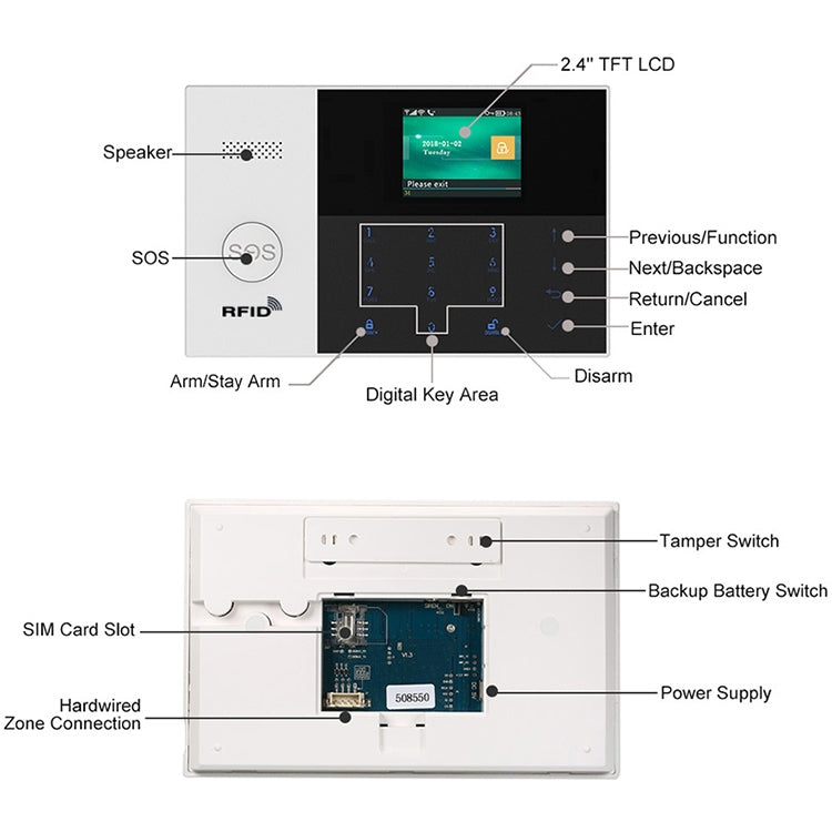 3G/GPRS + WiFi Intelligent Alarm System with Touch Keypad & LCD Screen & RFID function - Alarm System by buy2fix | Online Shopping UK | buy2fix