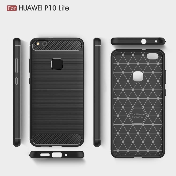 For Huawei P10 Lite Brushed Carbon Fiber Texture Shockproof TPU Protective Cover Case (Black) - Huawei Cases by buy2fix | Online Shopping UK | buy2fix
