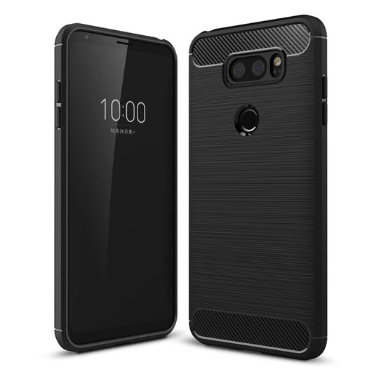 For LG V30 Brushed Texture Carbon Fiber Shockproof TPU Rugged Armor Protective Case (Black) by buy2fix