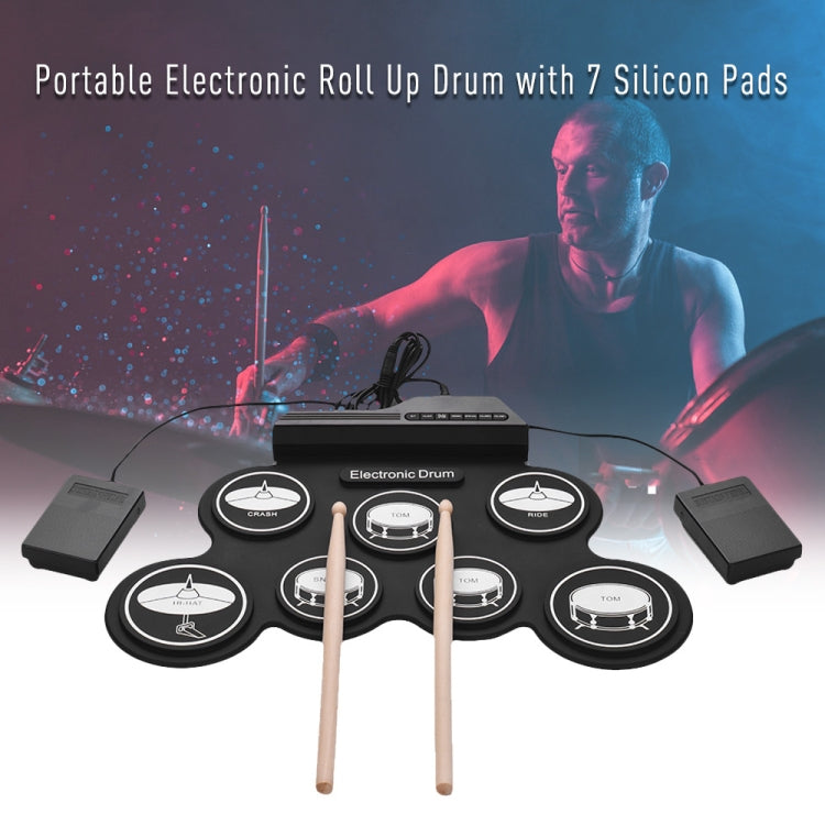 Portable Silicone Hand Roll USB Electronic Drum, Black Icon Version - Percussion Instruments by buy2fix | Online Shopping UK | buy2fix