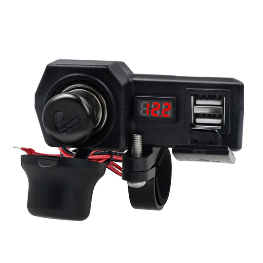 CS-1072B1 Motorcycle Dual USB Charger + Voltmeter with Cigarette Lighter & Cigarette Butts (Black) by buy2fix