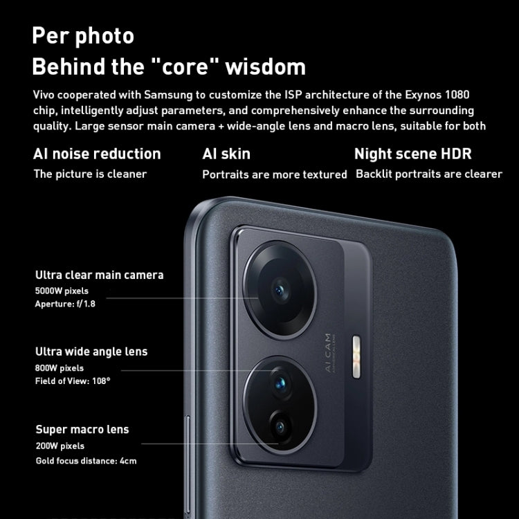 vivo S15e 5G, 50MP Camera, 8GB+128GB, Triple Back Cameras, Srceen Fingerprint Identification, 4700mAh Battery, 6.44 inch Android 11.0 OriginOS Ocean Exynos 1080 Octa Core up to 2.8GHz, OTG, NFC, Network: 5G (Black) by vivo