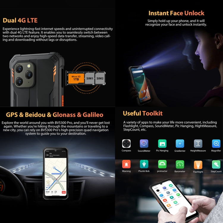 Blackview BV5300 Pro Rugged Phone, 4GB+64GB, IP68/IP69K/MIL-STD-810H, Face Unlock, 6580mAh Battery, 6.1 inch Android 12 MTK6765 Helio P35 Octa Core up to 2.3GHz, Network: 4G, OTG, NFC, Dual SIM(Green) by Blackview