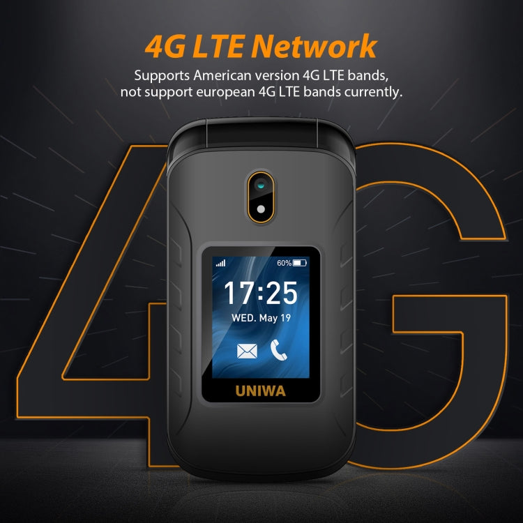 UNIWA V909T Flip Phone, 2.8 inch + 1.77 inch, UNISOC Tiger T107, Support Bluetooth, FM, Network: 4G, SOS, with Charge Dock Base(Black) by UNIWA