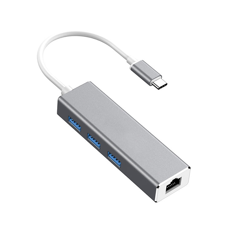 USB-C / Type-C to Gigabit Ethernet RJ45 & 3 x USB 3.0 Adapter Converter HUB, Computer External Tablet Phone Universal(Grey) - USB HUB by buy2fix | Online Shopping UK | buy2fix