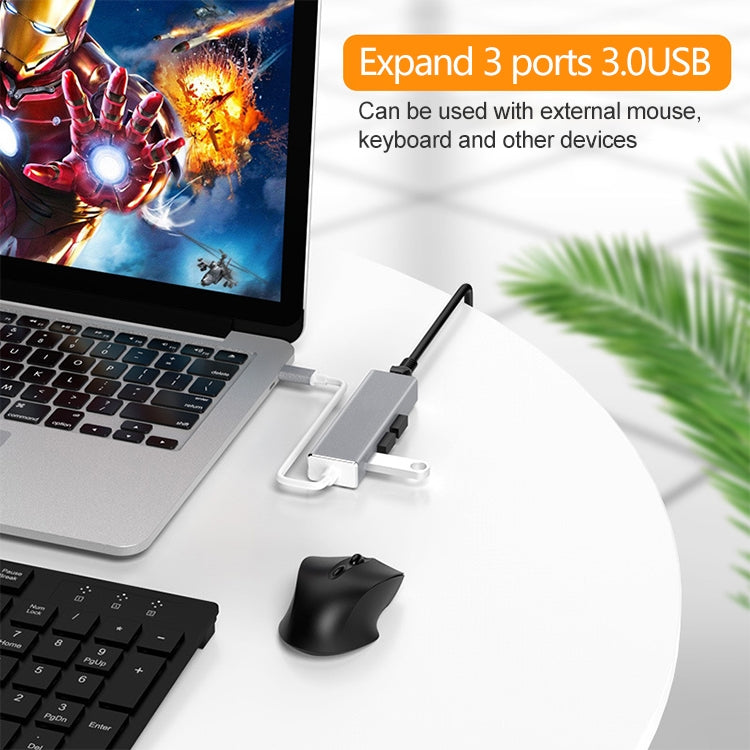 USB-C / Type-C to Gigabit Ethernet RJ45 & 3 x USB 3.0 Adapter Converter HUB, Computer External Tablet Phone Universal(Grey) - USB HUB by buy2fix | Online Shopping UK | buy2fix