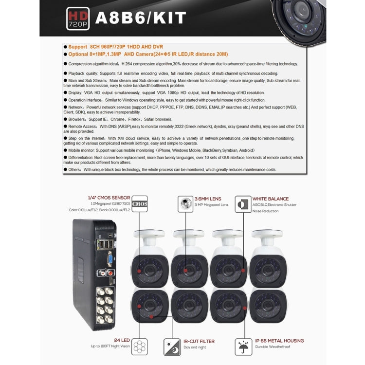 A8B6 8Ch Bullet IP Camera NVR Kit, Support Night Vision / Motion Detection, IR Distance: 15m - Video Recorder Kit by buy2fix | Online Shopping UK | buy2fix