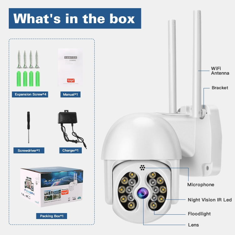 Tuya QX56 3.0 Million Pixels IP66 Waterproof 2.4G Wireless IP Camera, Support Amazon Alexa & Google Home & Motion Detection & Two-way Audio & Full Color Night Vision & TF Card, US Plug - Dome Camera by buy2fix | Online Shopping UK | buy2fix