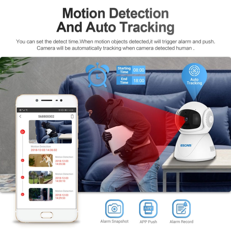 ESCAM PT201 HD 1080P Dual-band WiFi IP Camera, Support Night Vision / Motion Detection / Auto Tracking / TF Card / Two-way Audio, EU Plug - Wireless Camera by ESCAM | Online Shopping UK | buy2fix