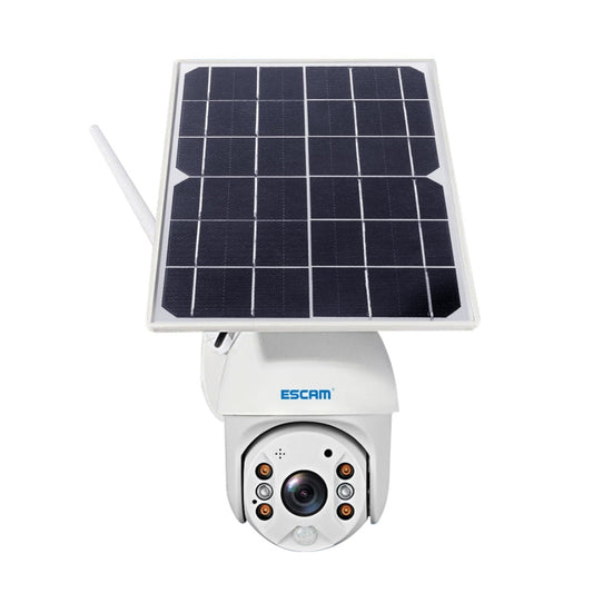 ESCAM QF480 EU Version HD 1080P IP66 Waterproof 4G Solar Panel PT IP Camera with Battery, Support Night Vision / Motion Detection / TF Card / Two Way Audio (White) by ESCAM
